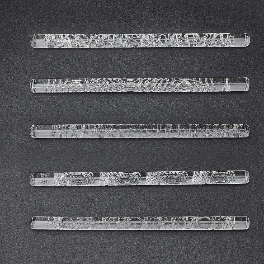 

5 Style Clay Bar Roll Stick Embossing Rolling Pin 6.5inch Transparent Acrylic Roller Carved Decorating Rolling Pin with Patterns