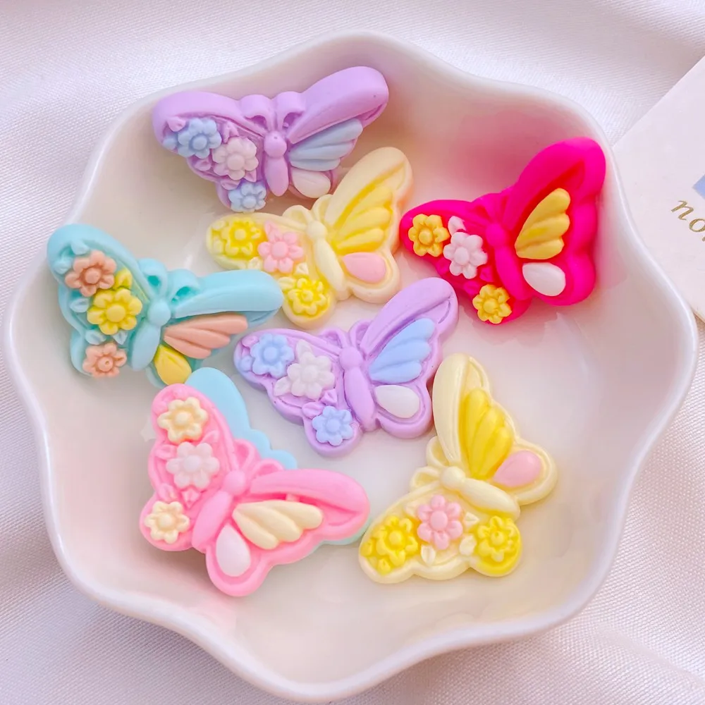 10pcs Flower large butterfly shaped resin flat back kabochin scrapbook Kawai DIY decorative accessories hairpin decoration