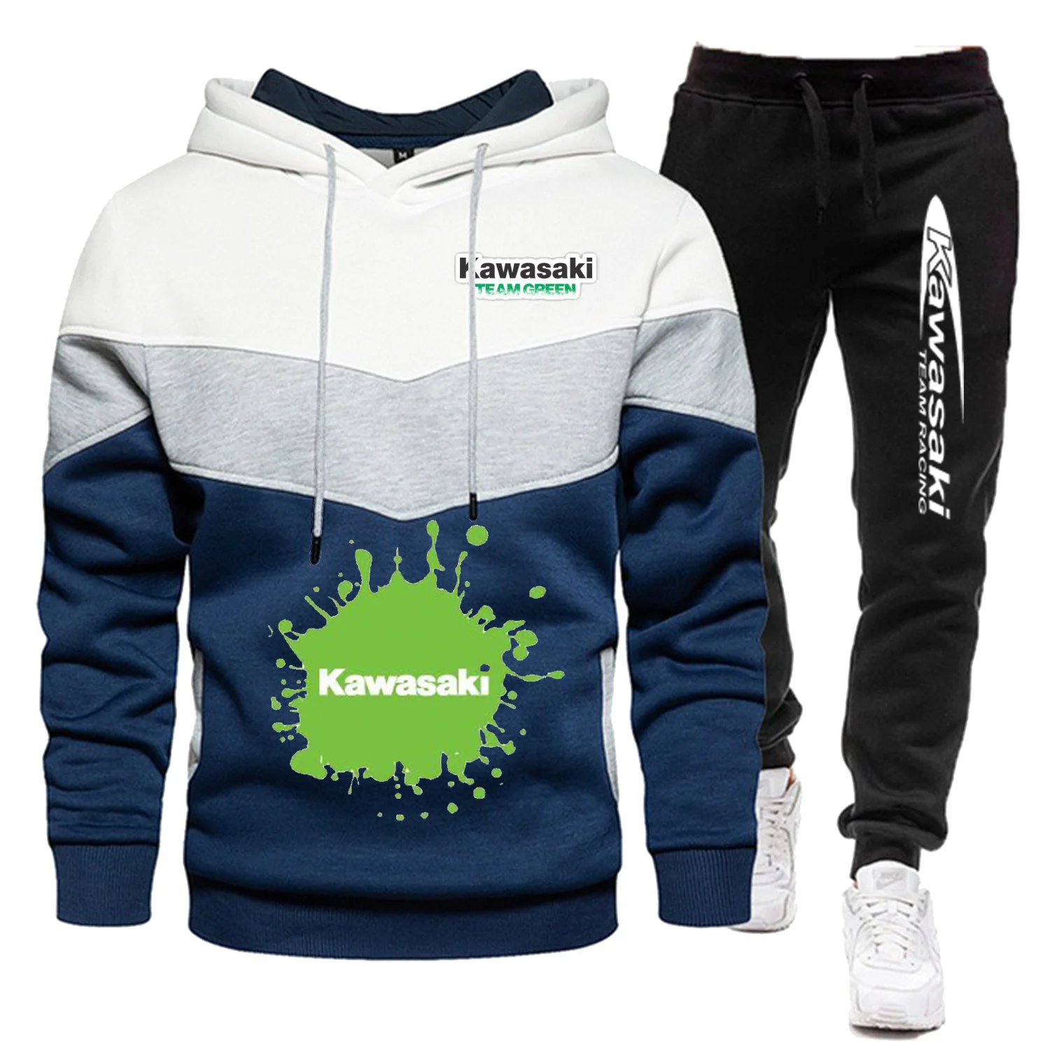 Kawasaki conjunto de duas peças ternos esportivos uniforme da motocicleta roupas masculinas terno de corrida treino aventura moletom homem calças unisex