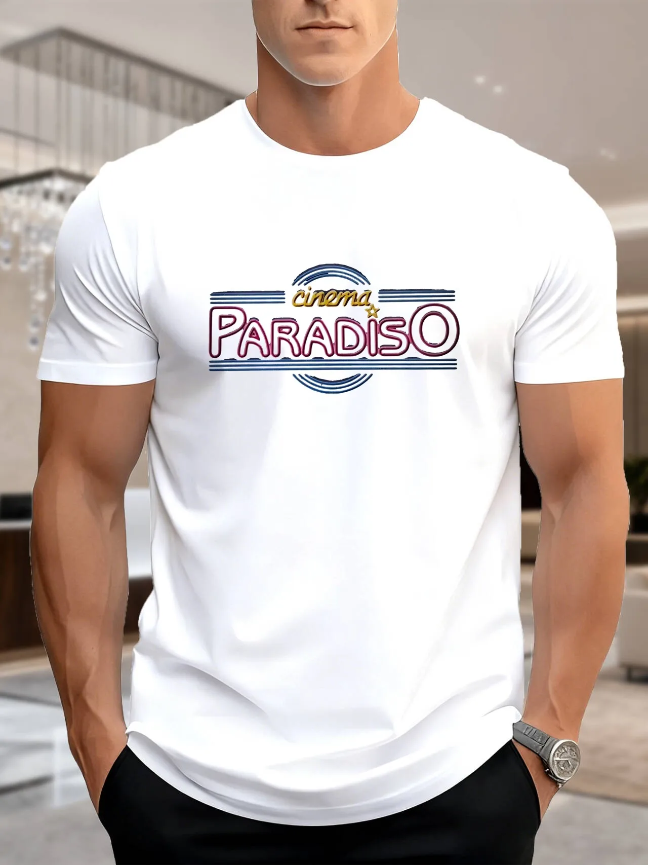 T-shirt imprimé à manches courtes pour hommes – Homme debout foncé avec motif de téléphone, 100% coton, confortable et respirant pour un usage quotidien décontracté