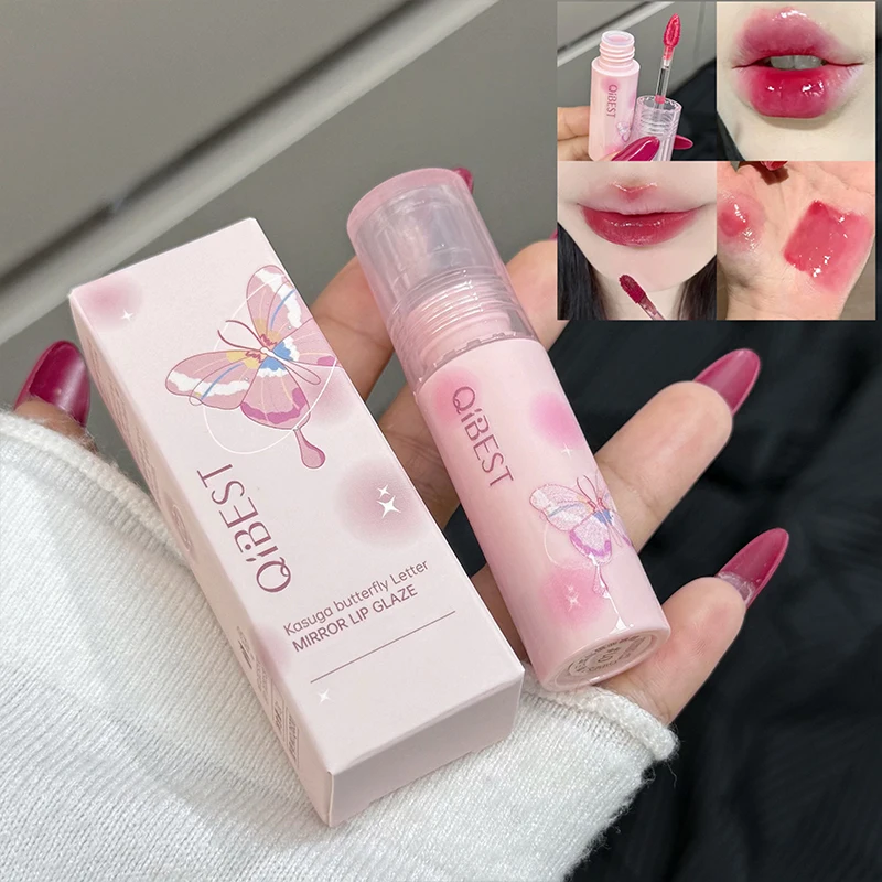 QIBEST Waterige Lipgloss Hydraterende Lip Glossy Spiegel Lip Glazuur Non-stick Cup Langdurige Lip Tint Hydraterende Lip Stain make-up
