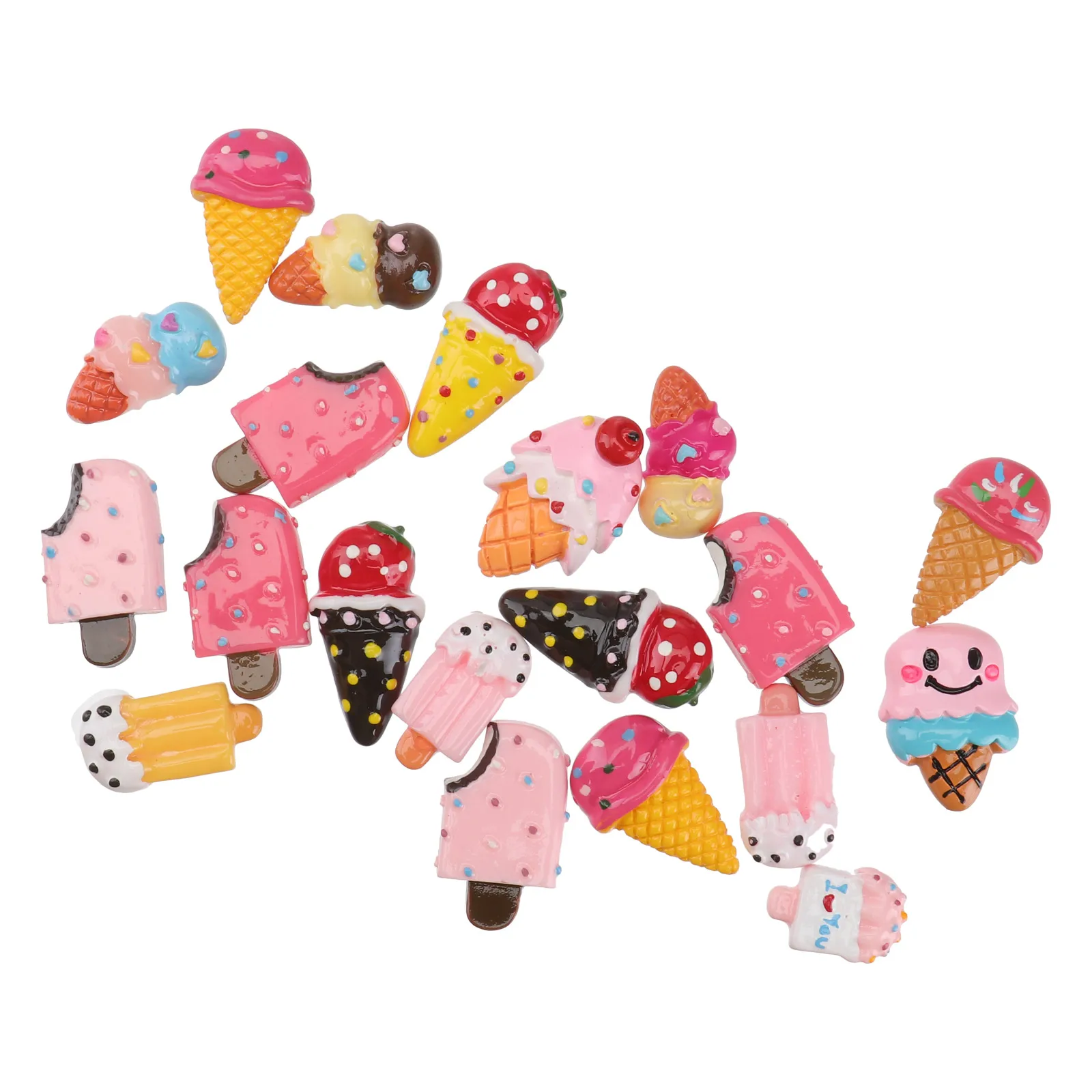 Ornement de crème glacée en résine colorée, 20 pièces, bricolage artisanal, fournitures de fête pour chambre d'enfants, aimant de réfrigérateur, accessoires de bureau et de maison