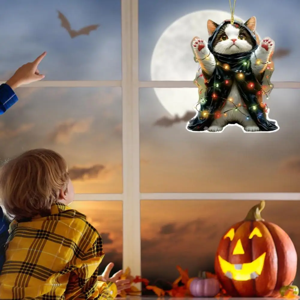 Long-lasting Car Mirror Decor Car Mirror Ornament Spooky Halloween Car Accessories Skull Cat Rearview Mirror for Backpack