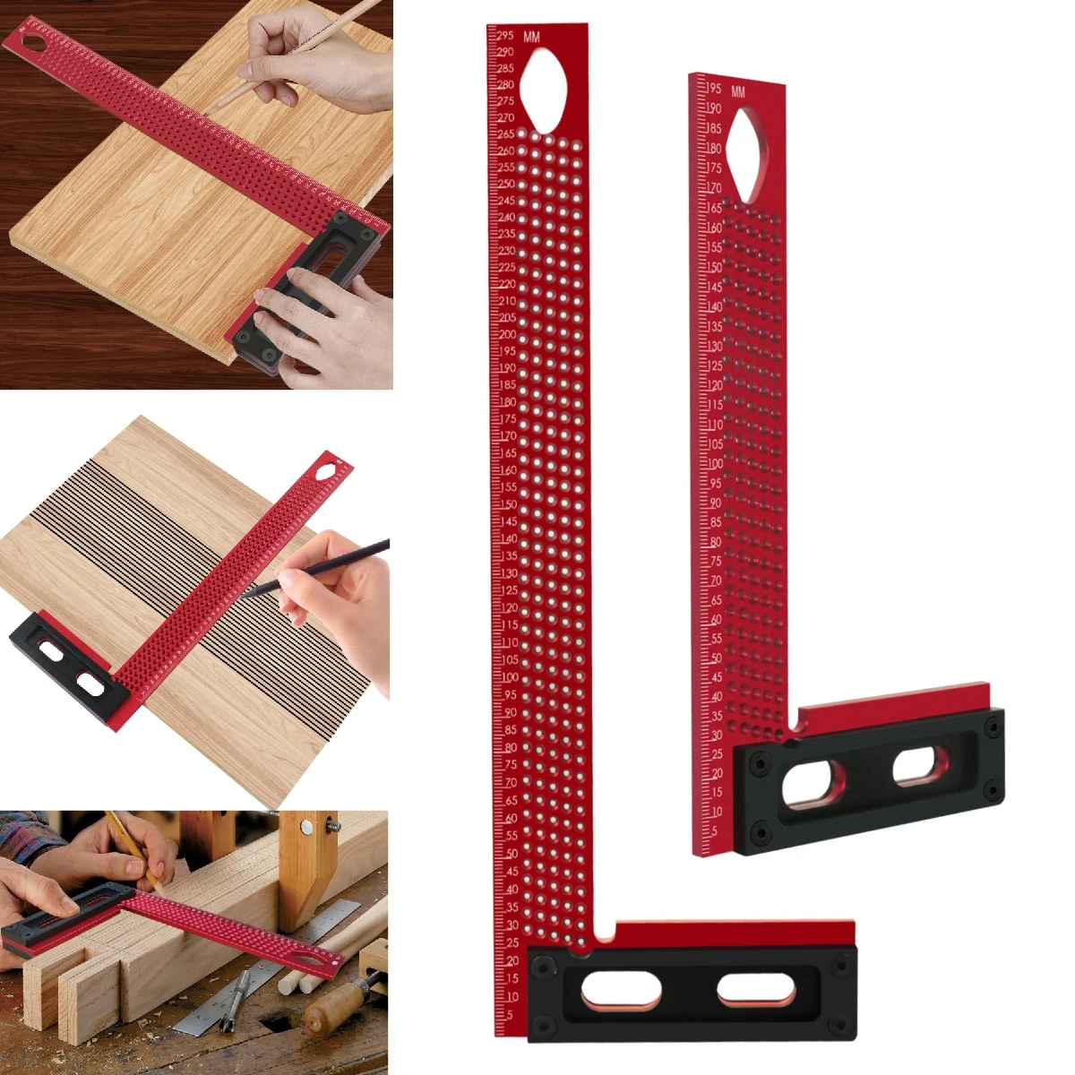 Precision Aluminum 200mm/300mm Scriber Framing Mitre Square Measuring Marking L-Type Hole Ruler Right Angle Protractor