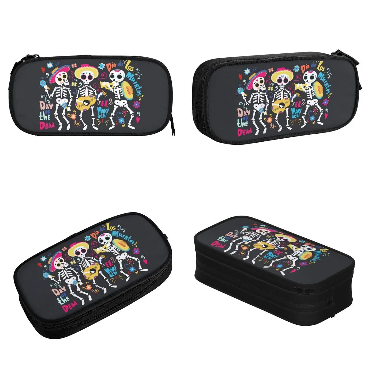 Sugar Skull Pencil Cases Cute Mariachi Skeletons Halloween Pen Holder Bags Girl Boy Big Students School Cosmetic Pencilcases