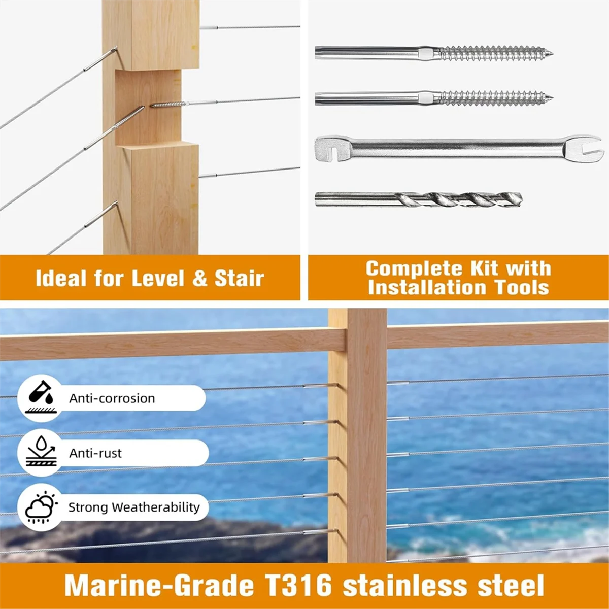 

ABNJ Swage Lag Screws for Cable Railing - 1/8inch Cable Railing Hardware Kit for Deck Stair Wood Post Railing System