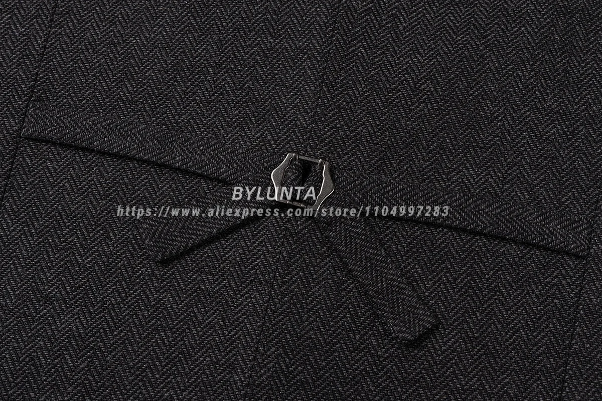 Bylunta Men's Tweed Retro Vest Business Slim Fit Singel Breasted Herringbone Waistcoat Multi-pocket