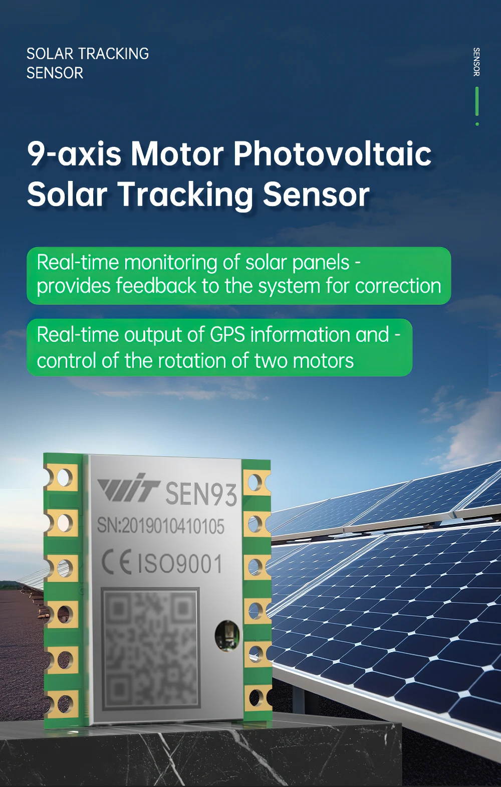 WitMotion 9-Axis Angle Serial port Motor Photovoltaic Solar Tracking  Sensor, 0.2 deg accuracy, GPS Inclination Module WT-SEM93