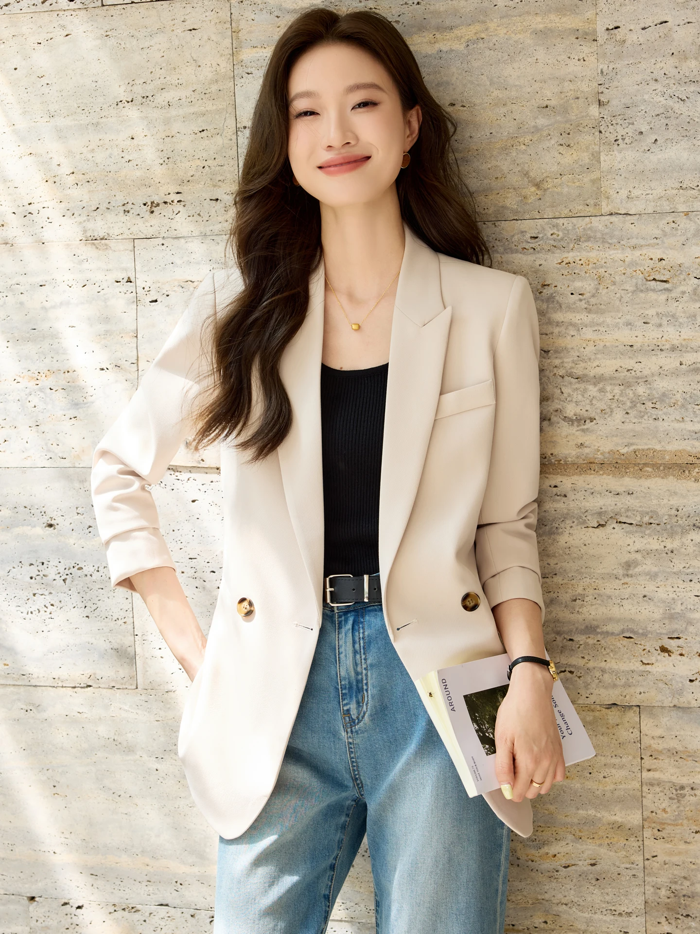 

Повседневный свободный женский пиджак/жакет для весны и осени, новинка, элегантное пальто средней длины больших размеров для женщин