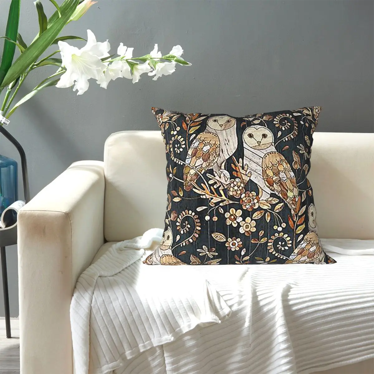 Wooden Wonderland Barn Owl Collag Square Pillowcase Pillow Cover Cushion Zip Decorative Throw Pillow for Home Living Room