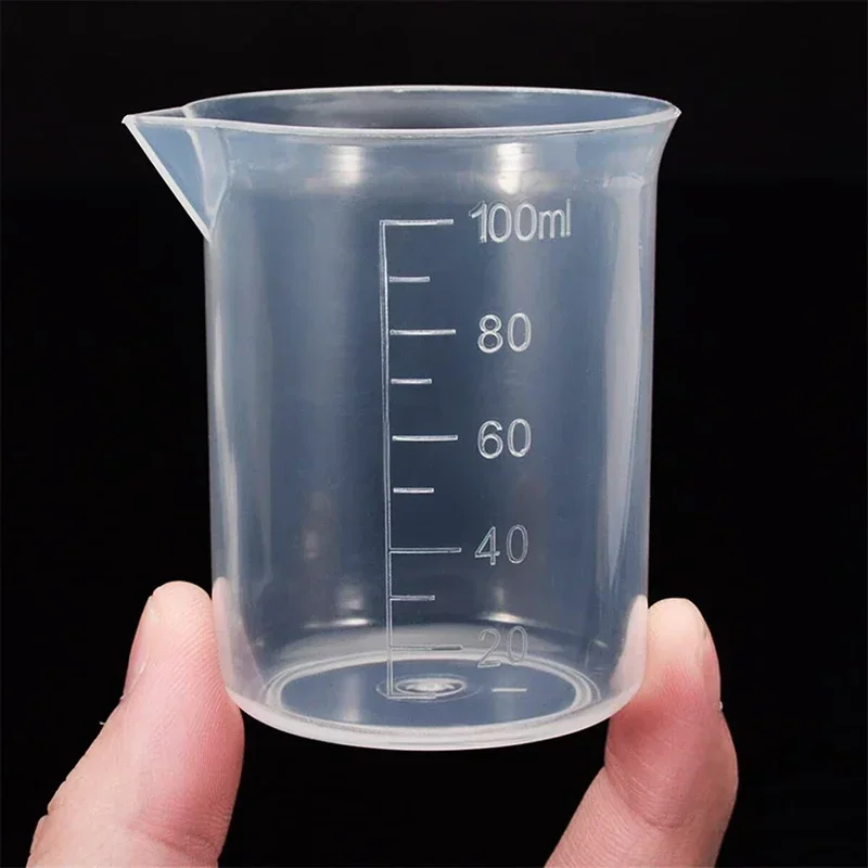 1/50pcs 100ML Plastic Measuring Scale Cup Lab Transparent Graduated Liquid Measuring Container Small Beakers Without Handle