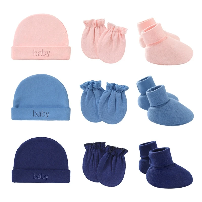 Summer Cotton Baby Hat+Gloves+Socks Set Newborn Hospital Beanie Cap Bonnet Boys Girls Anti Scratching Mittens Baby Shower Gift