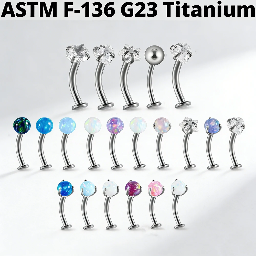 1PC Titanium Claw Zircon Internal Thread Floating Belly Button Rings Fashion Flat Opal Navel Belly Bar Body Piercing Jewelry 14G