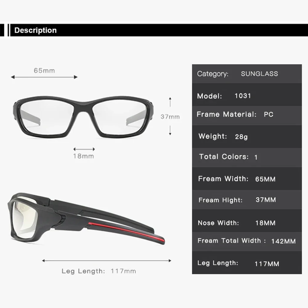AIELBRO Photochromic Sunglasses for Men Cycling Glasses Chameleon Discoloration Eyewear For Bicycle Polarized Glasses