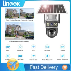 Linook-cámara solar V380 con doble lente, 8MP, Tarjeta SIM 4G, WIFI inalámbrico CCTV, impermeable al aire libre 360, cámara IP PTZ, monitor 4K