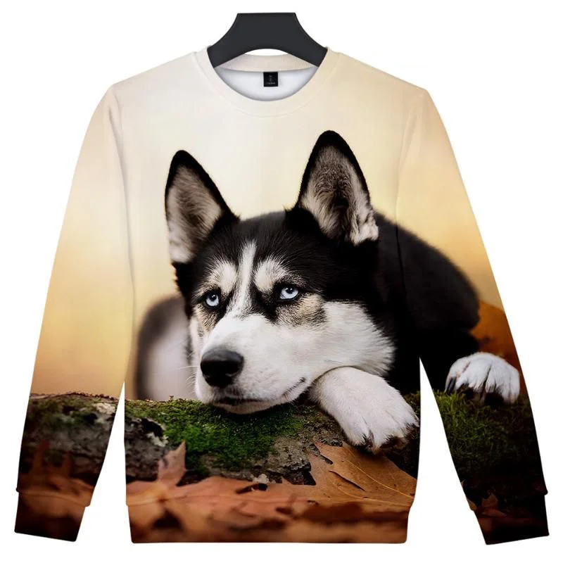 

3D Printed Cute Siberian Husky Dog Hoodie For Men Animal Pattern Sweatshirt Long Sleeves Pullovers Casual Round Neck Hoodies