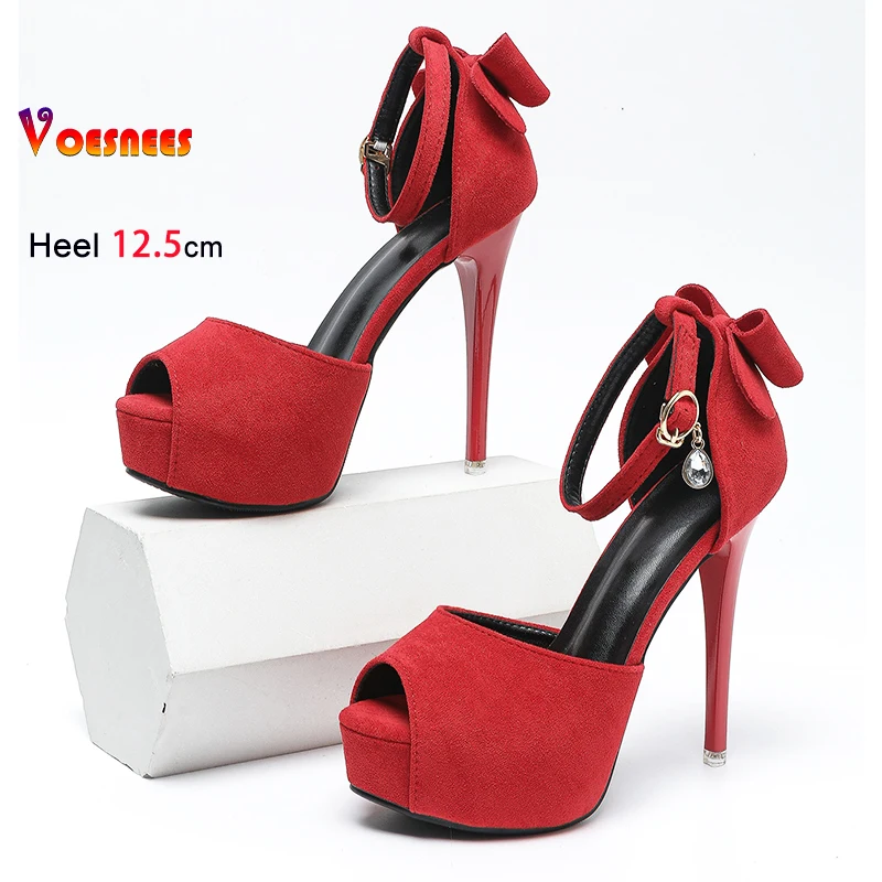 صيف جديد إمرأة 12.5 سنتيمتر رقيقة عالية الكعب ملهى ليلي أحذية الحفلات الجلد المدبوغ اللمحة تو نموذج تظهر منصة سميكة خنجر القوس عقدة الصنادل #6