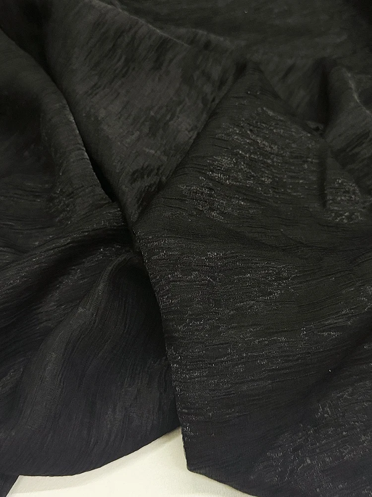 Quality Black Color & Pleats Jacquard Texture Fashion Cloth Soft and Smooth Dress Designer Fabric