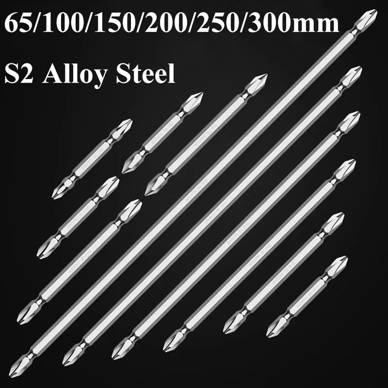 

1-20pcs 65/100/150/200/250/300mm Length PH2 Double Head Screwdriver Bit Magnetic Phillips Cross and Flat Slotted Screwdriver Bit