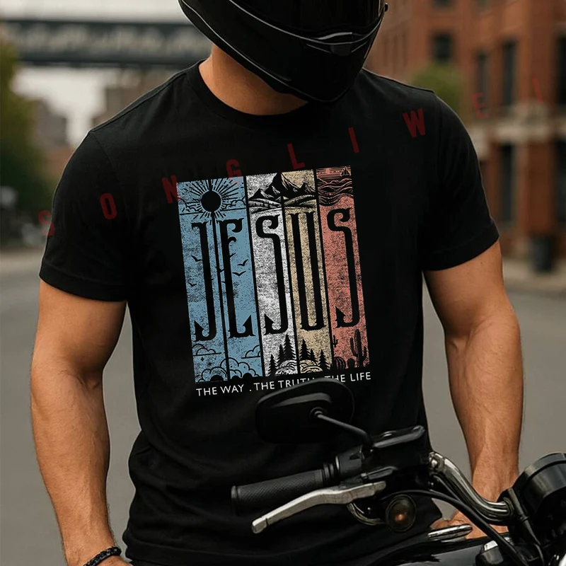 

Jesus The Way The Life Creative Motorcycle T Shirt Summer Short-sleeved Casual Tee Men Women Streetwear Loose T-shirt