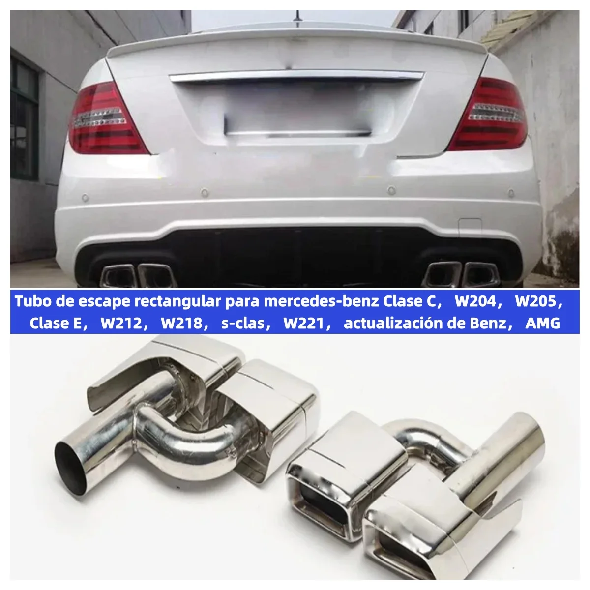 

Rectangular exhaust pipe for Mercedes-Benz C-Class, W204, W205, E-Class, W212, W218, S-Class, W221, Benz upgrade, AMG