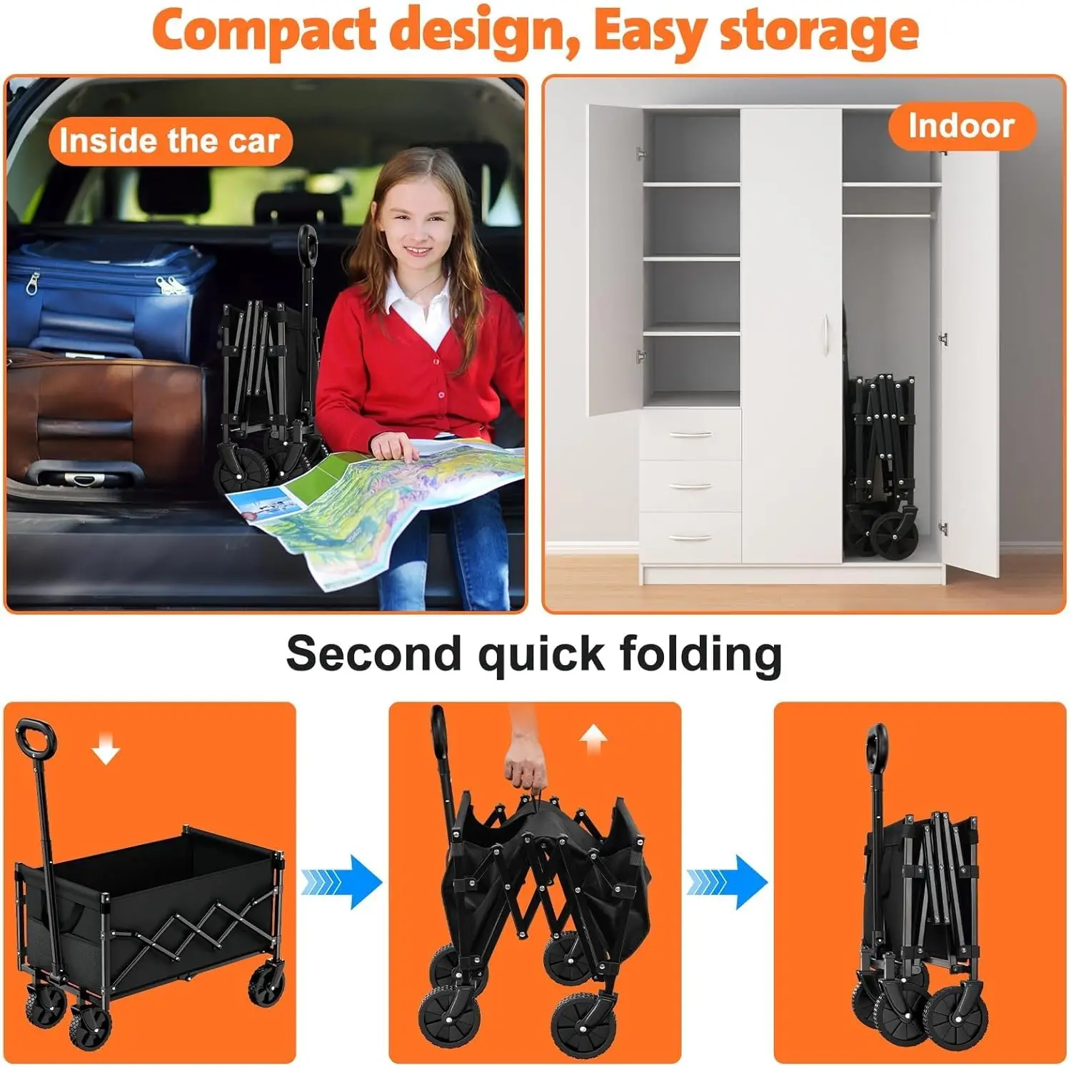 折りたたみ式ワゴンカート 220ポンド 耐荷重 折りたたみ式 軽量 ポータブル ユーティリティカート ホイール付き ビーチ ショッピング ガーデン スポーツ用