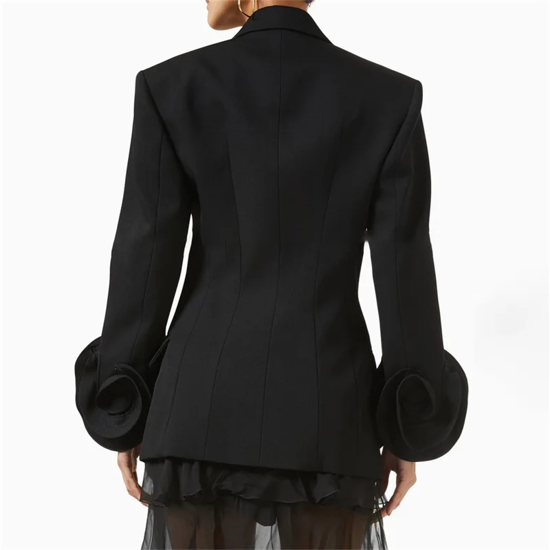 Women\'s jacket 2024 autumn New outerwears 3D flower decoration Women\'s coat Cotton long sleeved Top Double breasted slim blazer