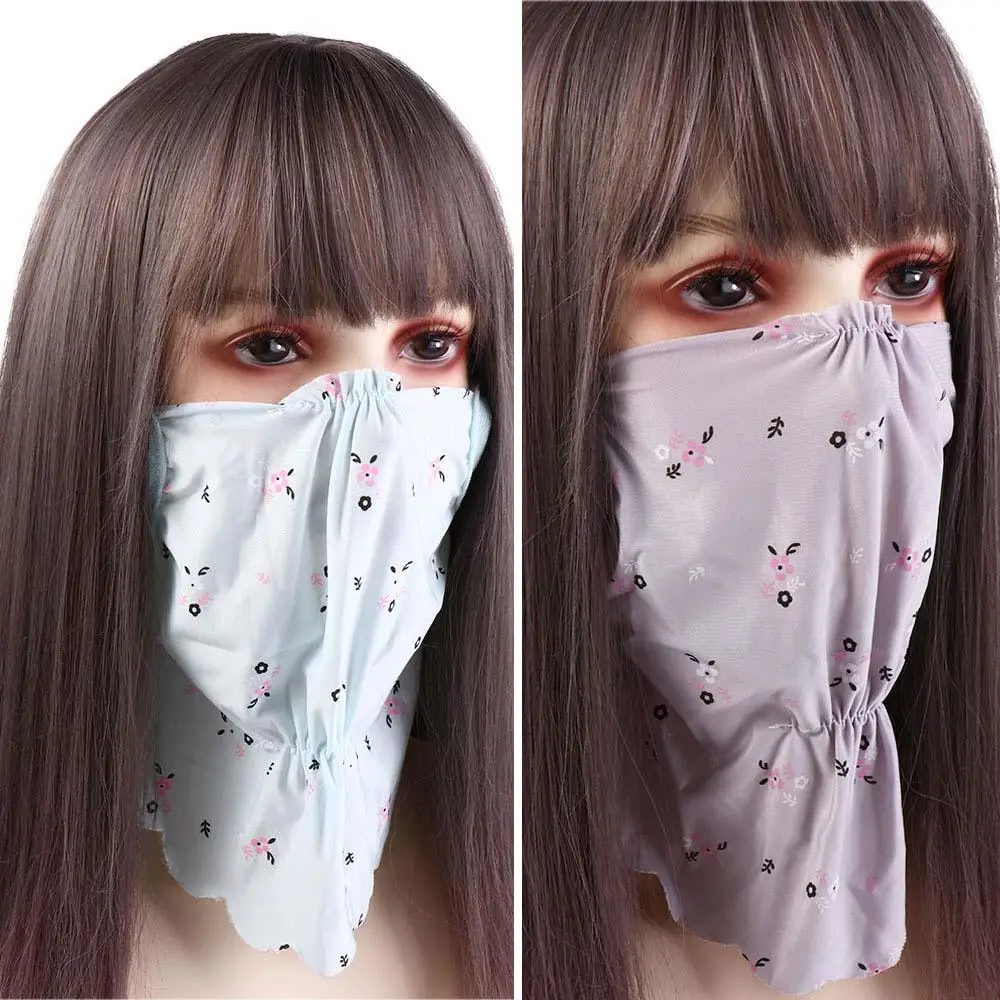 Adjustable UV Protection Ice Silk Mask Sunscreen Veil Flower Pattern Face Cover Face Mask Face Scarves Face Gini Mask Fishing