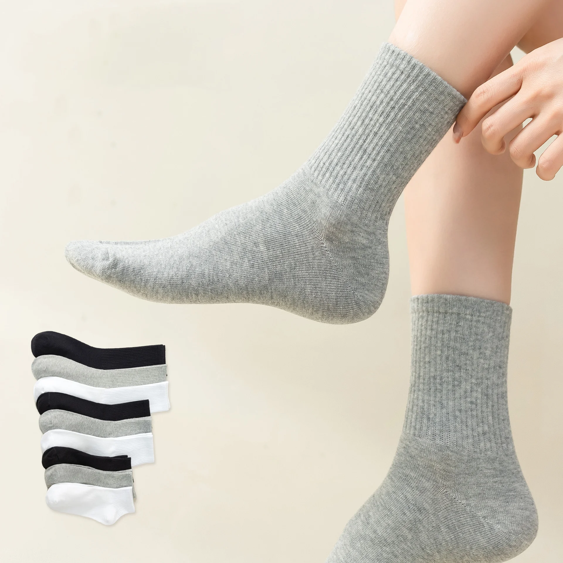 Calcetines de tubo medio para hombre y mujer, algodón fino, absorbente, deportivo, transpirable, blanco y negro, ocio, verano, 3 pares