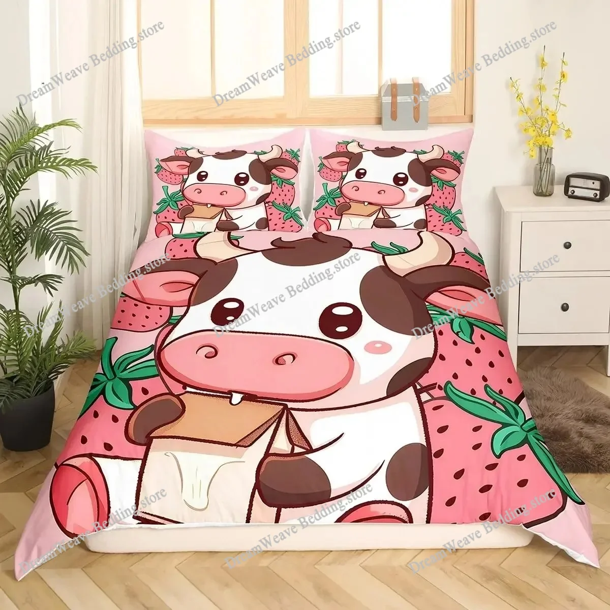 

Milk Cow Pattern Bedding Set King Queen Animals Theme Comforter Cover Chocolate Brown Duvet Cover Cute Kawaii Cattle Quilt Cover
