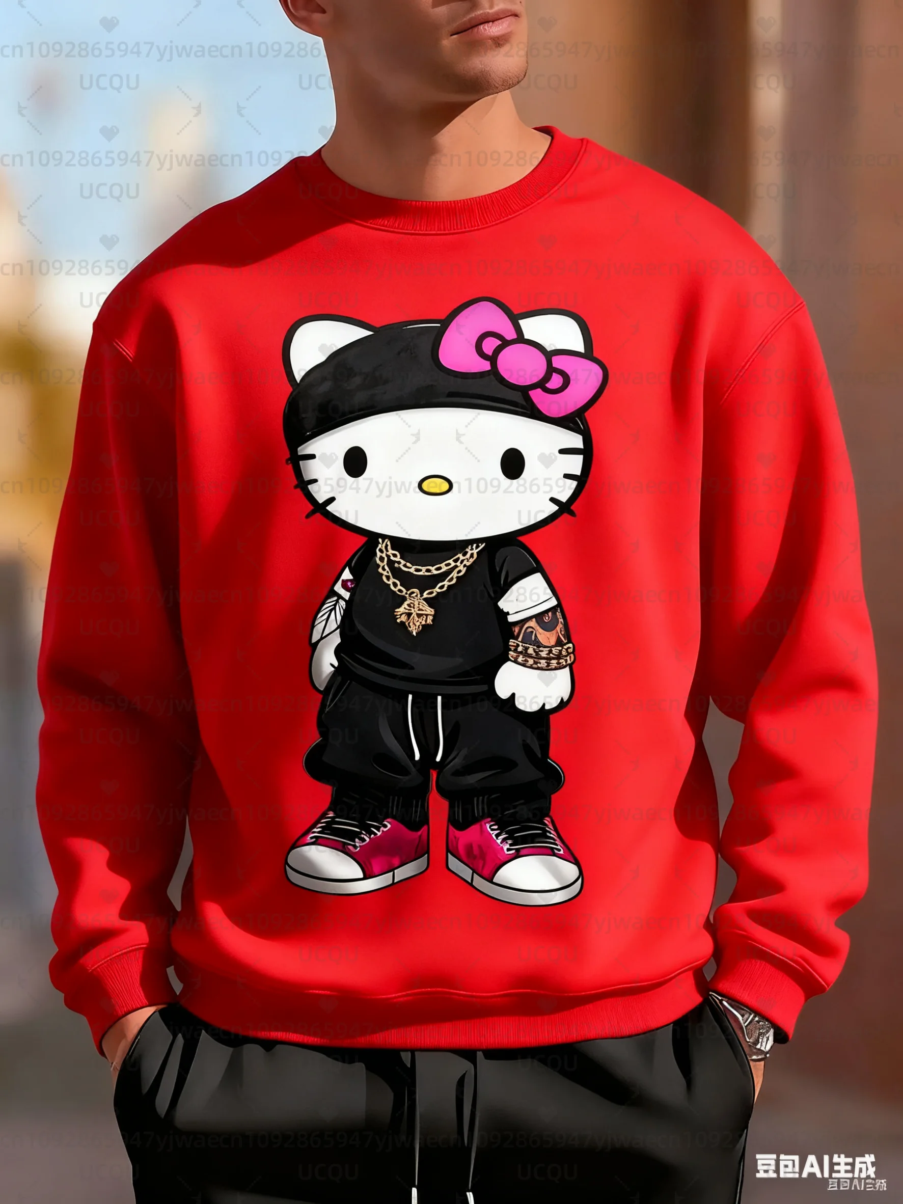 بلوفر رجالي أسود كاجوال للخريف والأنشطة الخارجية بلوفرات نسائية هالو كيتي Racing Graphic Sweatshirt Tops