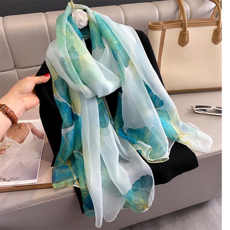 Impressão de luxo seda Cachecol Mulheres Primavera Pescoço Gravata Xaile Wraps Feminino Cabelo Mão Oversize Praia Headkercheif Hijab Bandana NOVO