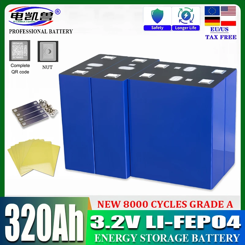 

1-32pcs 3.2V 320Ah Lifepo4 Rechargeable Battery Lithium Phosphate Travel Solar Campers Cell 12v 24v Grade A batteries Tax Free