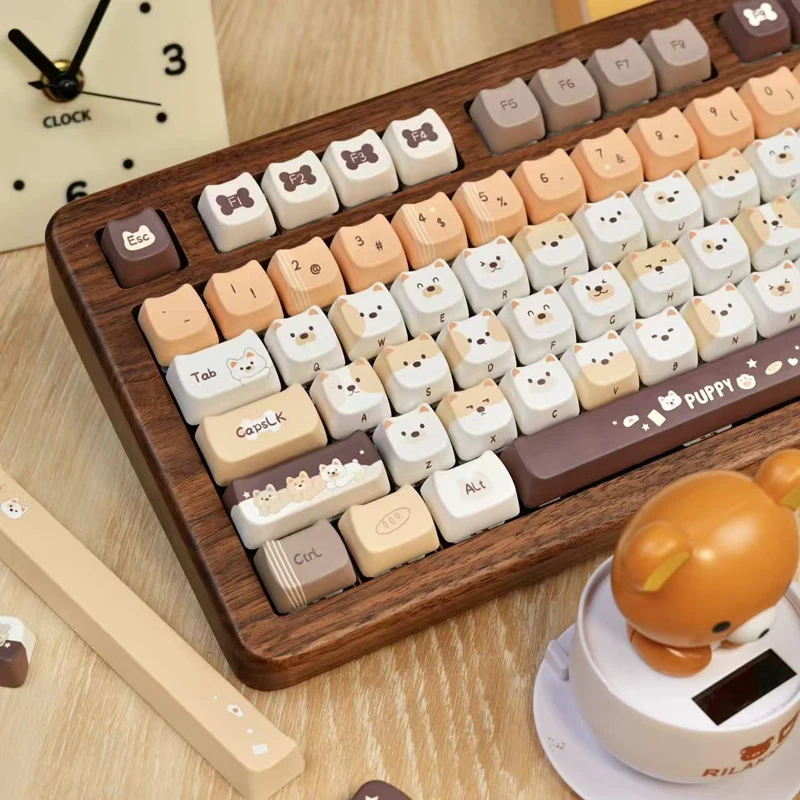 Dog Keycaps PBT Puppy Ears Shape MAO Profile Side-Legend Brown Cute Key Caps for 60% 75% 96% Gaming Office Mechanical Keyboard