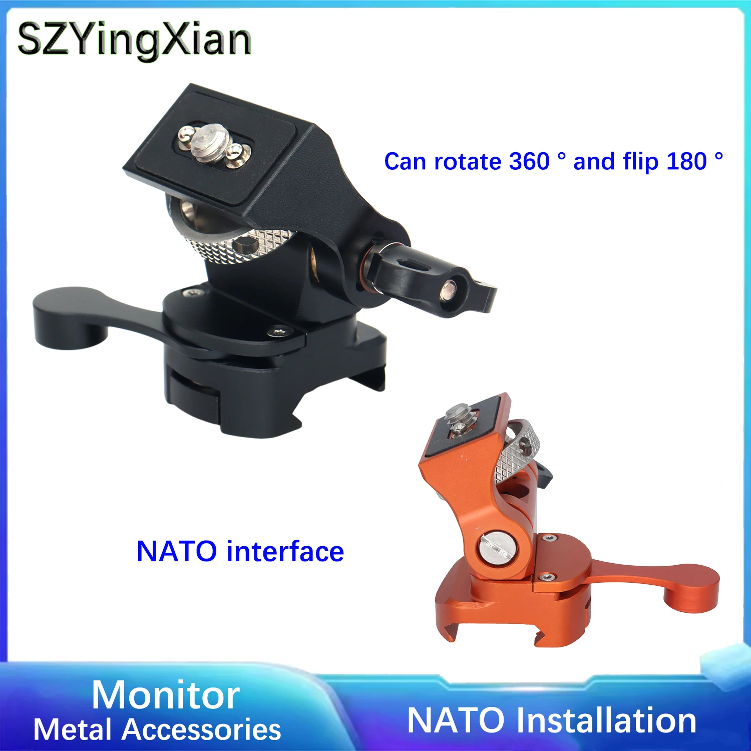 Damping Snail Camer Monitor Bracket NATO Rail Clamp Base Mini Ball Head 360° Rotation 1/4 Screw SmallHD Locating Pin