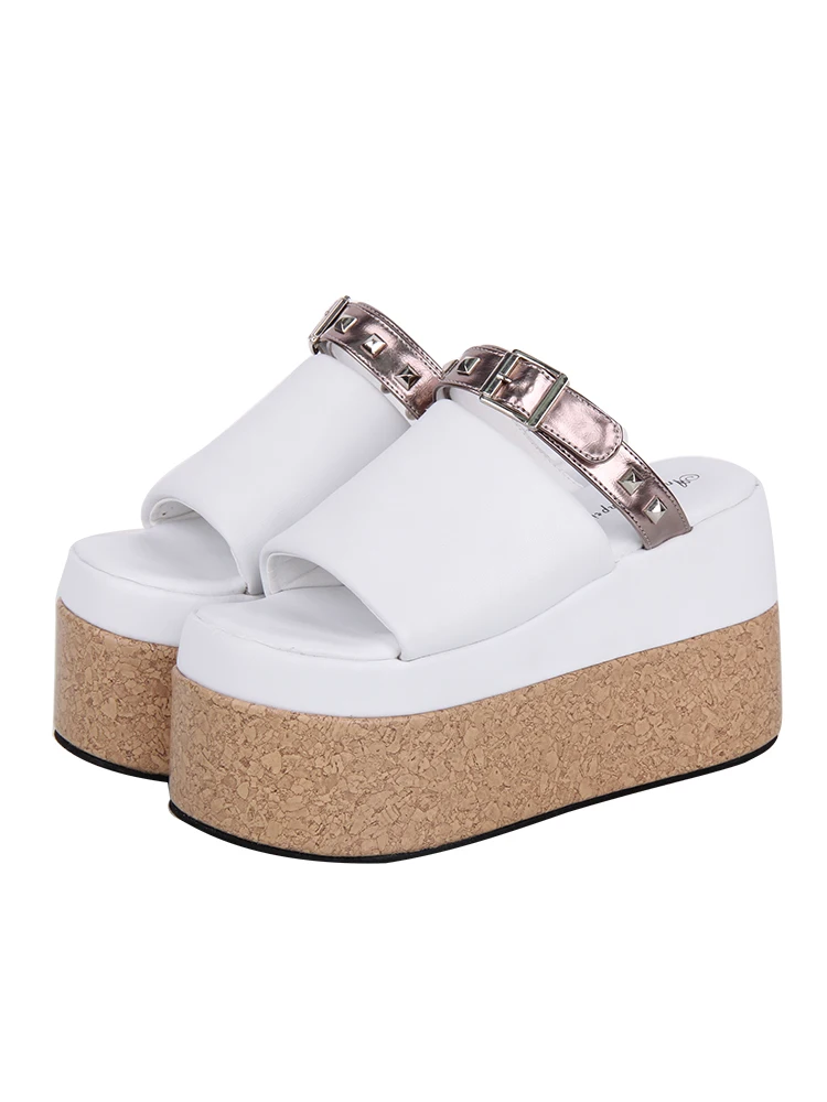 2025 New Product: Lolita Heavy Industry Wood Grain Bottom High Heels Sponge Cake Shoes Lolita Girls' Comfortable Slippers