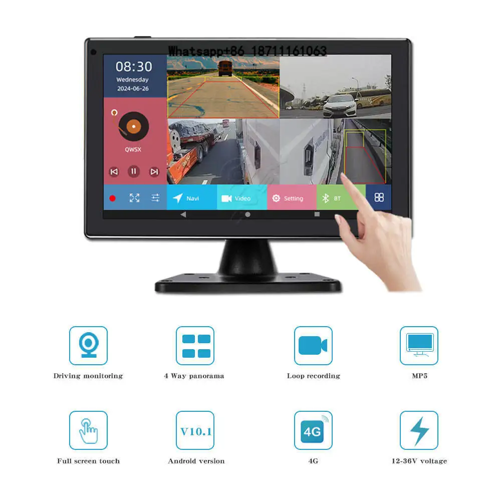 Truck 10.1 Inch AI BSD Pedestrian Vehicle Detection ADAS DMS Recording Fleet Management 4G WIFI Truck System