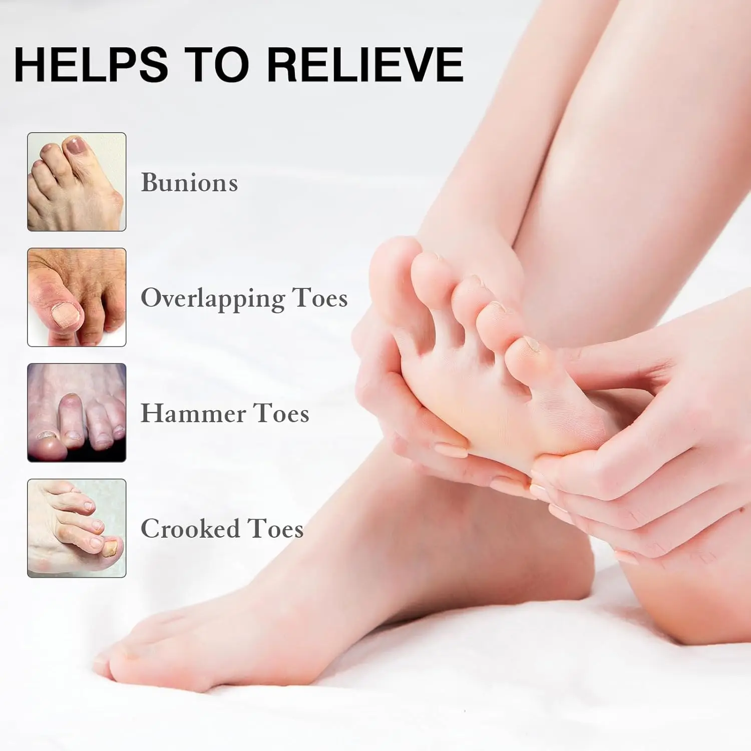 Preventing Rubbing Bunion Corrector Overlapping Hammer Toe Straightener Stretcher Soft Silicone Gel Toe Spacers for Bunions