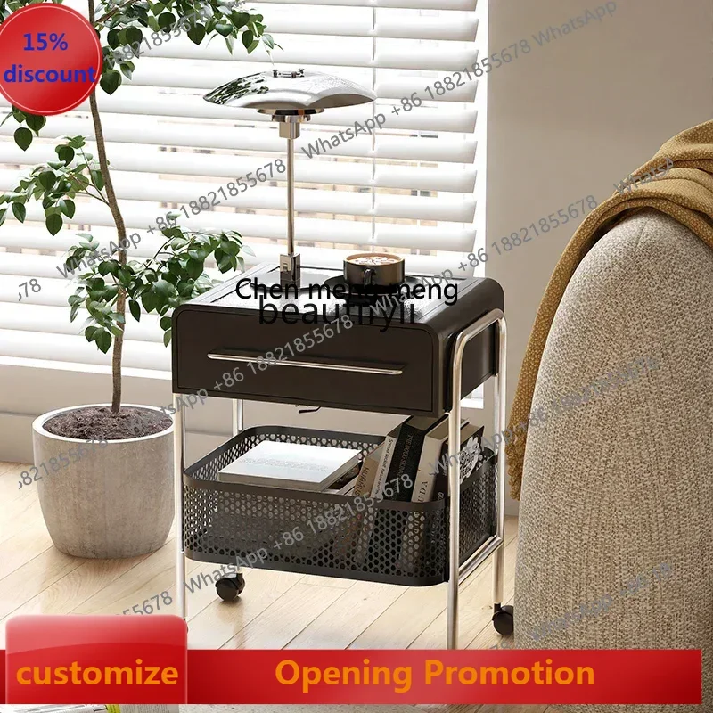 

New style Bedside Table Modern Multi-Functional Wrought Iron Glass Bedroom Bedside Storage Cabinet ss 7304