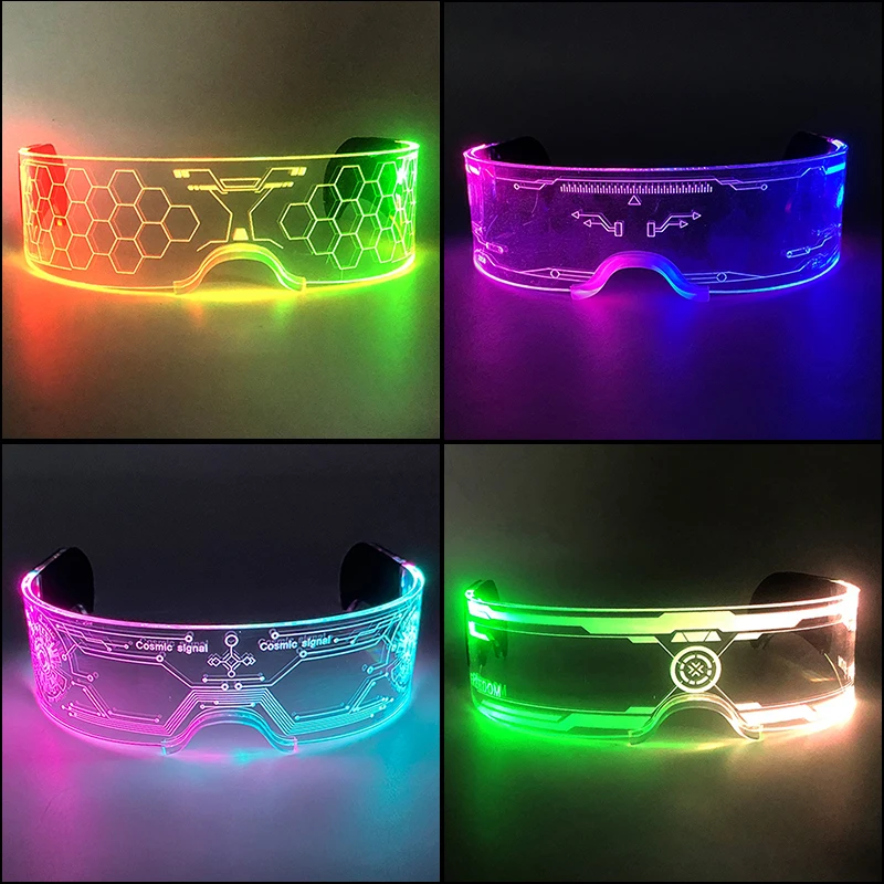 LED Cyberpunk Luminous Glasses Acrylic Flash Wedding Party Glasses Bar Atmosphere Dance Props Glow In The Dark LED Glasses