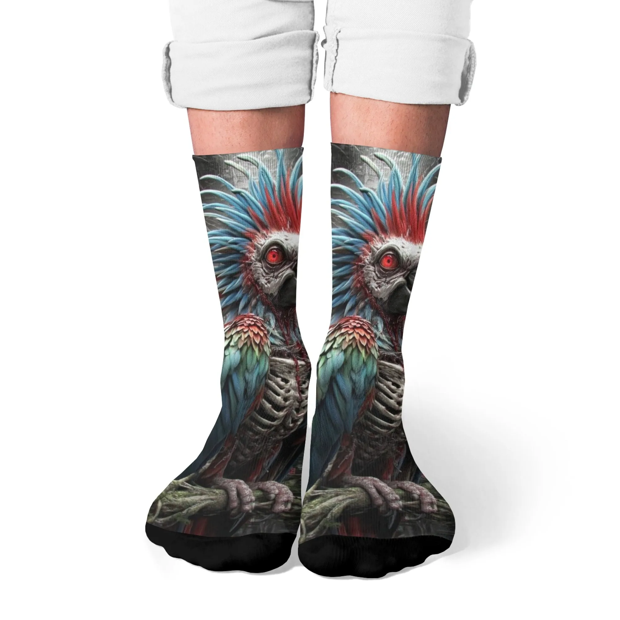 Gothic Skeleton Parrot Dark Fantasy Themed Kniestrümpfe – Baumwollmischung, neu gestaltete Socken für den täglichen Gebrauch und als Geschenk