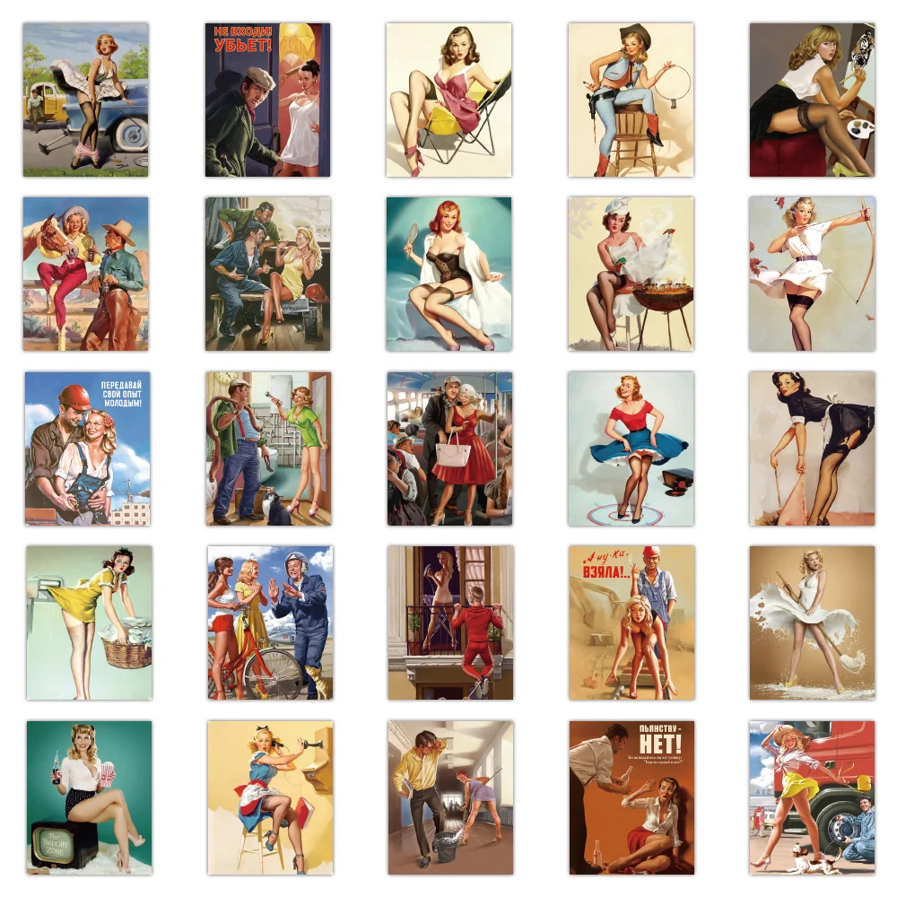 10/30/58pcs Vintage Sexy Hentai Girl Poster Stickers Waterproof Laptop Luggage Skateboard Car Flask Cool Graffiti Sticker Toys