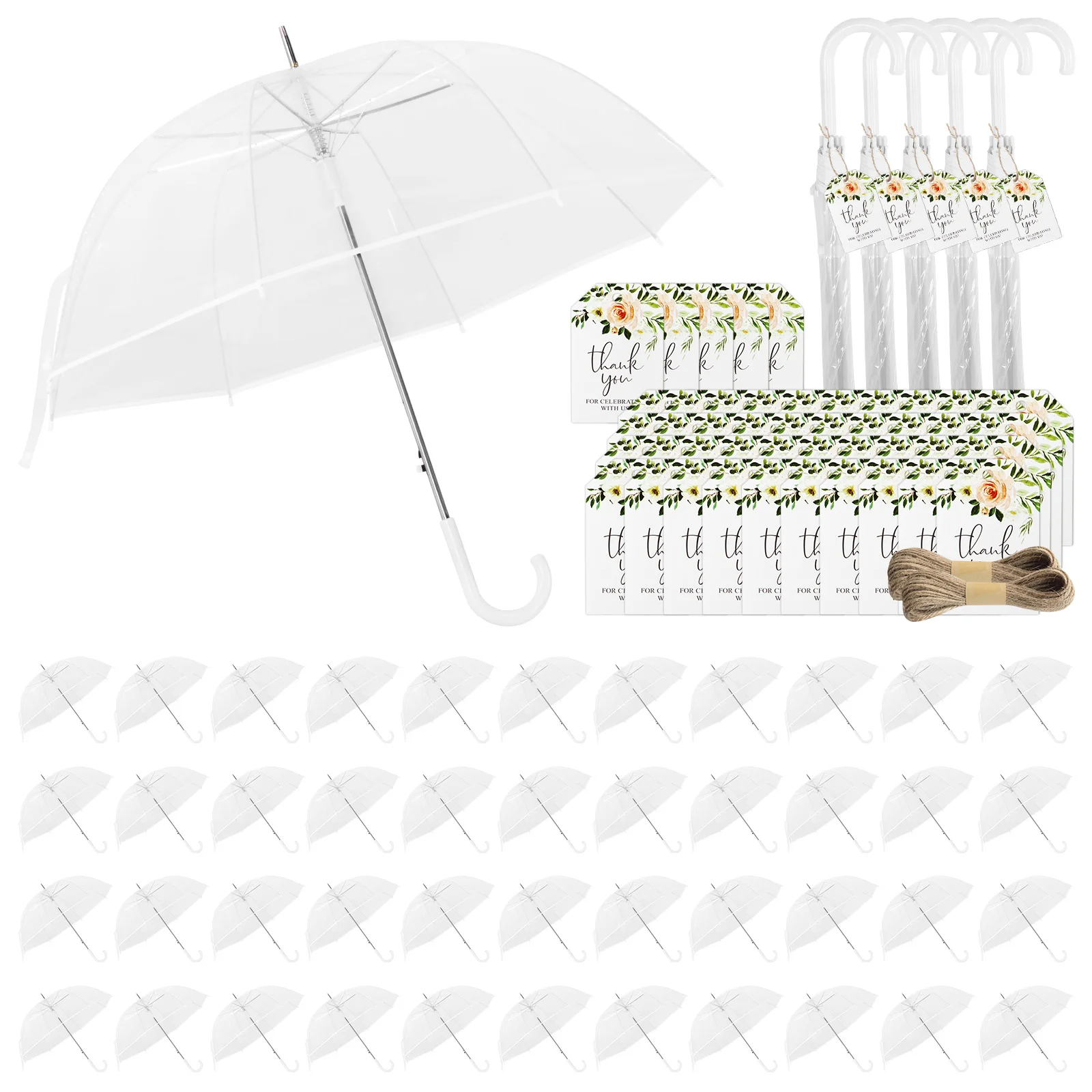 

Зонт-купол 52 дюйма, большой, ветрозащитный, с классической ручкой-крючком, с благодарственными бирками и веревкой, свадебные сувениры для гостей