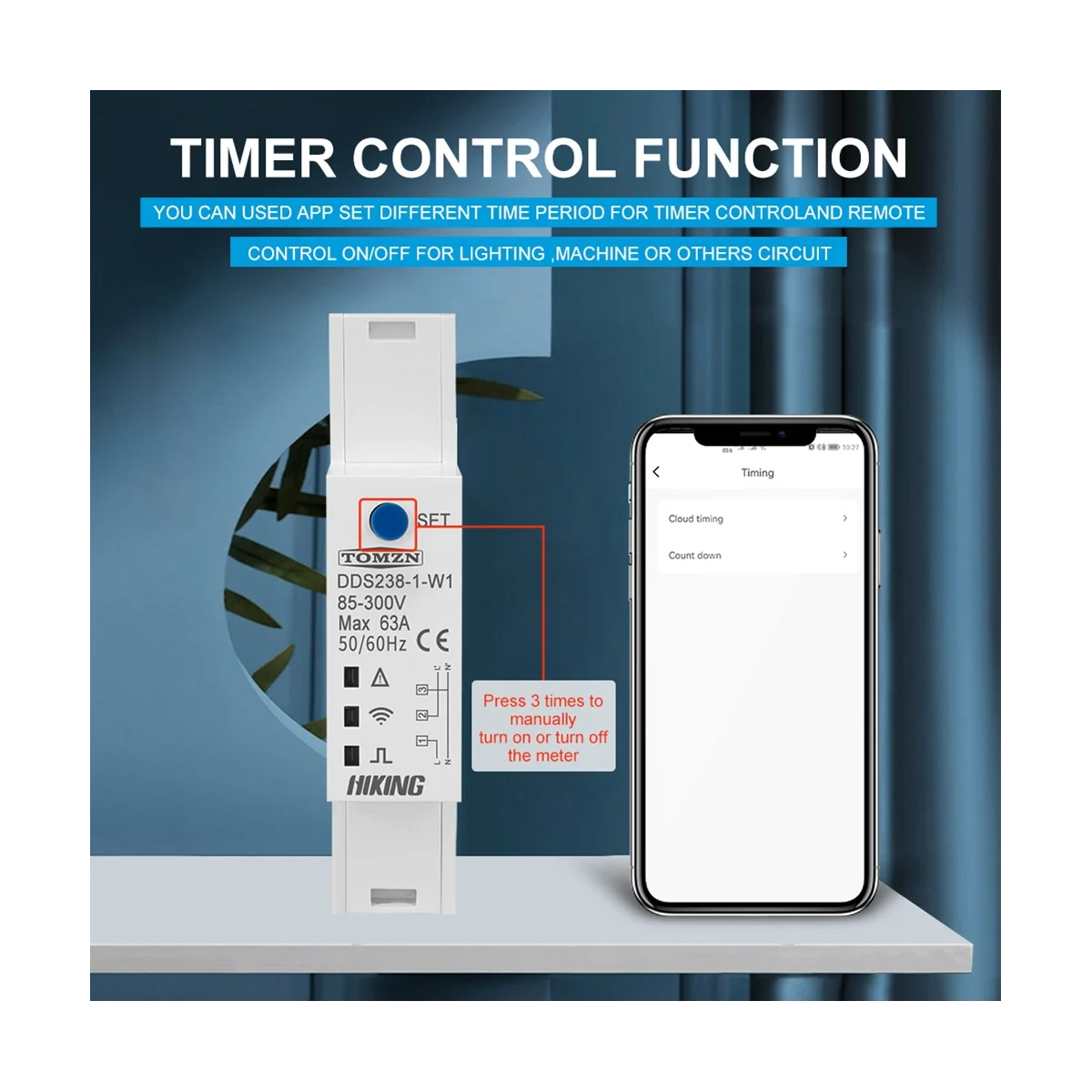 TOMZN TUYA 18mm 63A WIFI Smart Bidirectional Energy Meter Timer Power Monitor KWh Meter with Voltage Current Protection