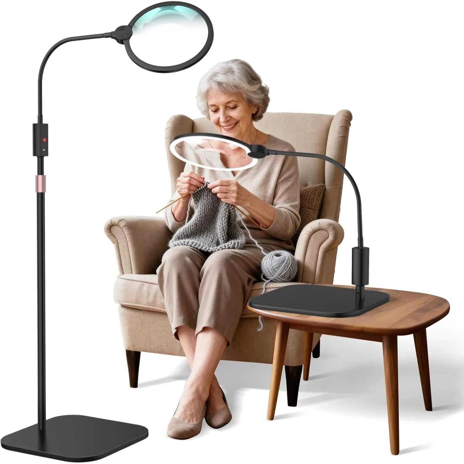

10X Magnifying Glass with Light and Stand, 7'' Large Rechargeable LED Magnifier for Reading, Crafts, and Close Work, Adjustable