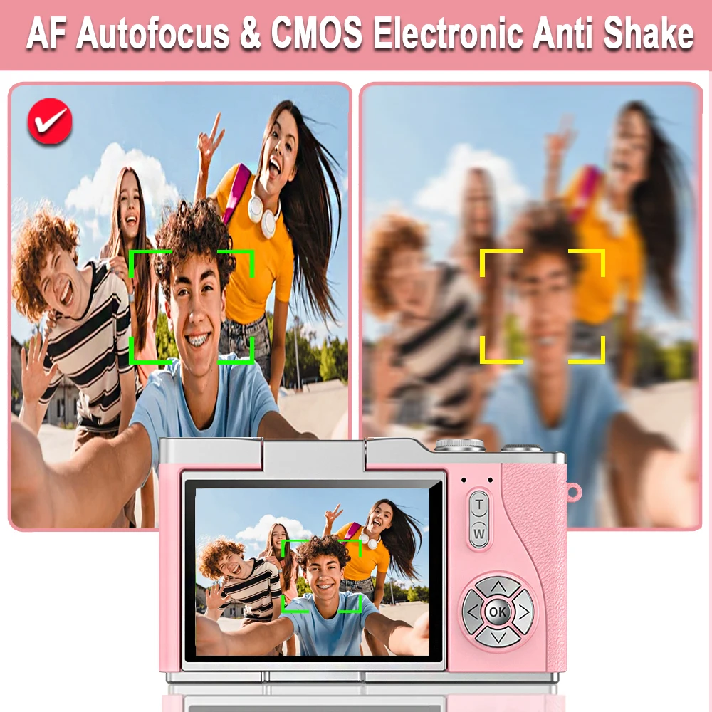 Cámara digital CCD 4K para estudiantes Cámara de fotografía digital compacta de 48 MP 180 ° Cámara Selfile con pantalla abatible para niños adultos principiantes