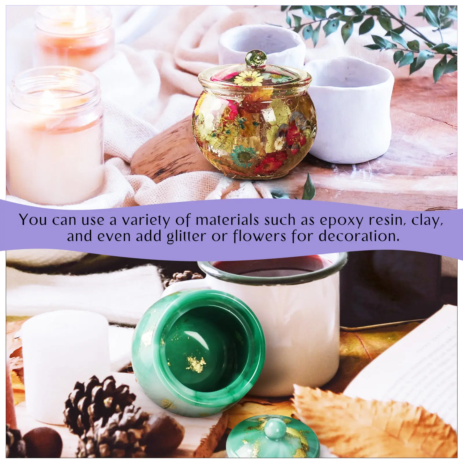 Epoxy Resin Jar Mold Silicone Molds with Lid Reusable Flexible Nonstick Jar Mold for Resin Glitter Flowers Easy Clean