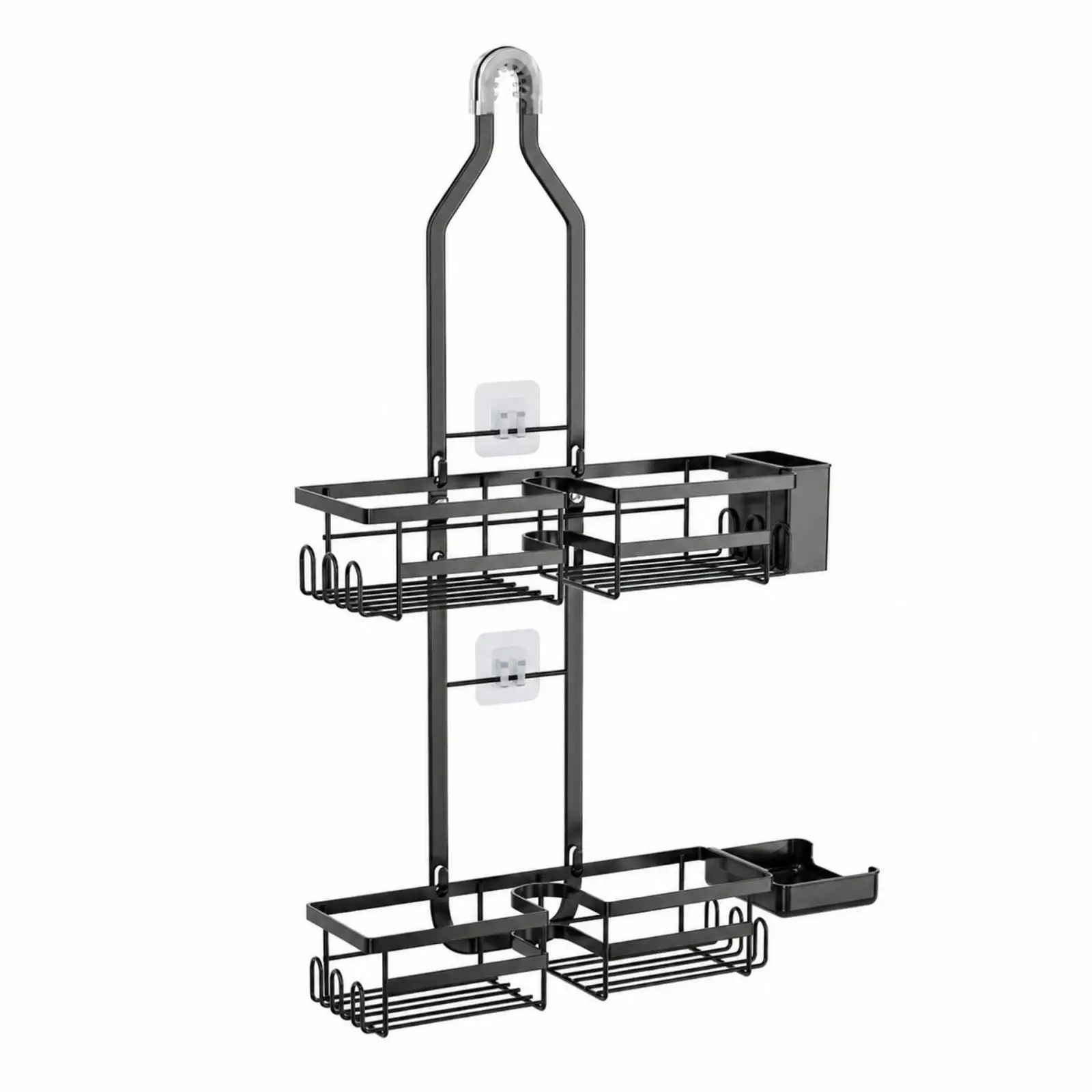 Rustic Black Iron Bathroom Wall Shelf Two Tier Shower Storage Rack Hanging Wire Basket for Washroom Organization Holder