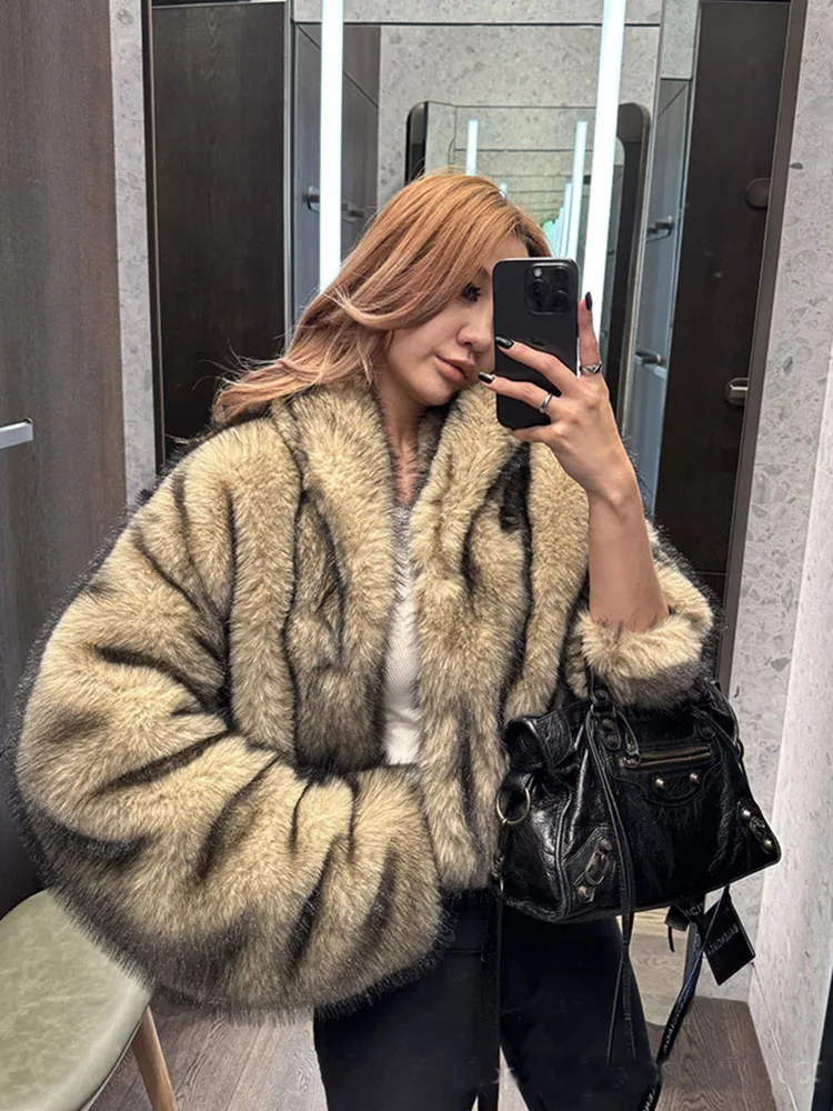 ZADORIN Oversized Fluffy Brown Faux Fur Coat Woman Clothes Winter Lapel Long Sleeve Short Fur Jackets for Woman Tops Outerwears