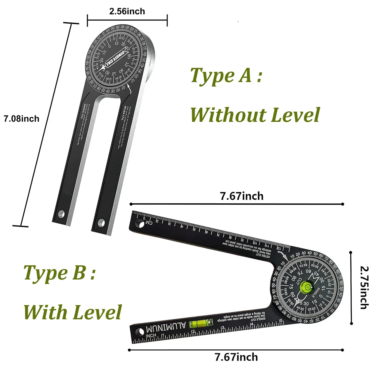 Miter Saw Protractor Aluminum 360° Rotatable Horizontal Angle Ruler Precision Laser-Inside & Outside Miter Angle Measure Finder